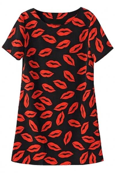 Oasap Vintage Black Floral Shift Mini Dress