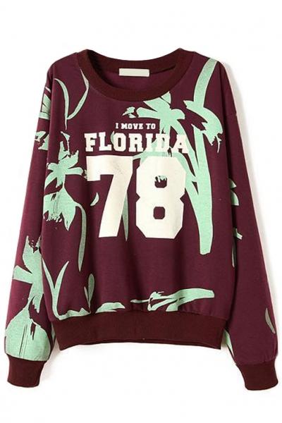 Oasap Essential 78 Floral Burgundy Sweatshirt