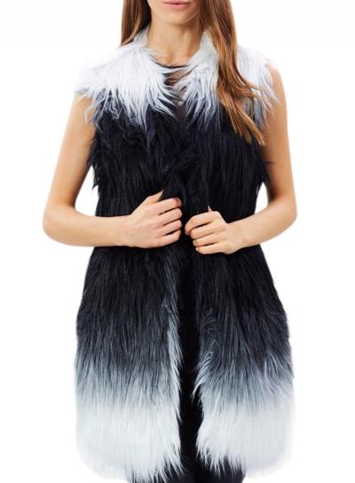 Oasap Women's Color Block Faux Fur Open Front Vest