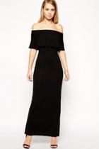 Oasap Black Ruffle Bardot Maxi Evening Dress