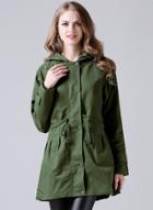 Oasap Hooded Long Sleeve Solid Color Button Down Coat