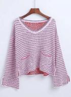 Oasap V Neck Loose Fit Knit Sweater With Pocket