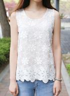 Oasap Fashion Floral Lace Solid Tank