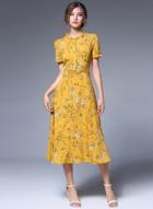 Oasap Short Sleeve Floral Print Button Front A-line Dress