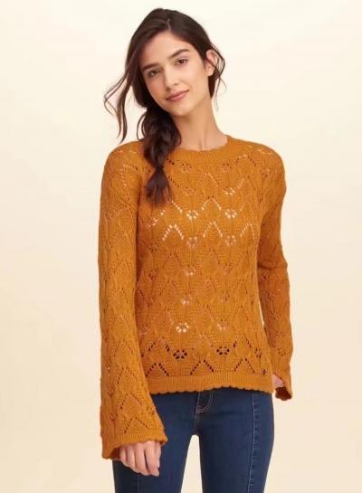 Oasap Round Neck Flare Sleeve Geometric Pattern Sweater