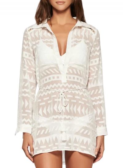 Oasap Women's Geometric Jacquard V Neck Lace-up Waist Dress