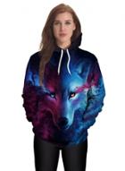Oasap Halloween 3d Digital Wolf Printed Loose Hoodie