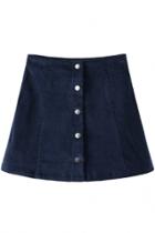 Oasap Chic Corduroy Button Front Skirt