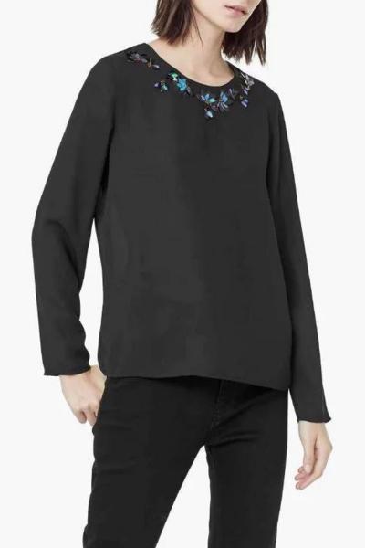 Oasap Sequin Decoration Loose Fit Keyhole Back Chiffon Blouse