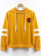 Oasap Long Sleeve Solid Color Floral Embroidery Hoodie
