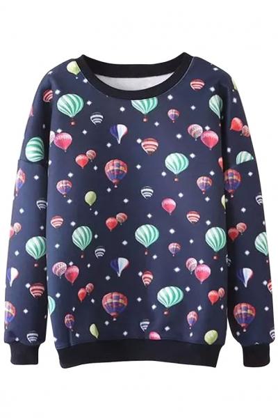 Oasap Stylish Ballon Print Long Sleeve Sweatshirt