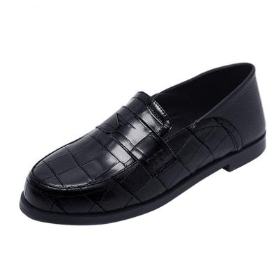 Oasap Round Toe Slip-on Crocodile Grain Shoes