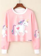 Oasap Fashion Unicorn Printed Cropped Sweatshirt