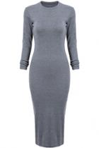 Oasap Classic Back Slit Ribbed Body-con Dress