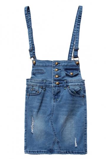 Oasap Vintage Preppy Denim Suspender Skirt