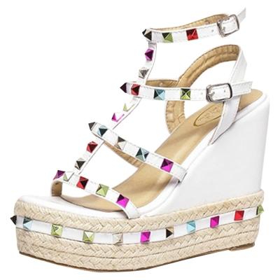 Oasap Strap Rivet Wedge Heels Sandals