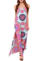 Oasap Women's Fashion Spaghetti Strap Floral Print Slit Maxi Dress