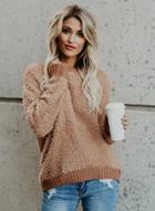 Oasap Solid Color Rib Long Sleeve Pullover Sweater