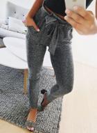 Oasap Casual High Waist Solid Color Skinny Fit Bow Toe Leggings