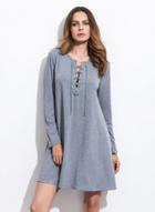 Oasap Round Neck Long Sleeve Solid Dresses