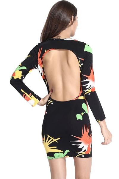 Oasap Scrawl Print Crossover Neck Bodycon Dress