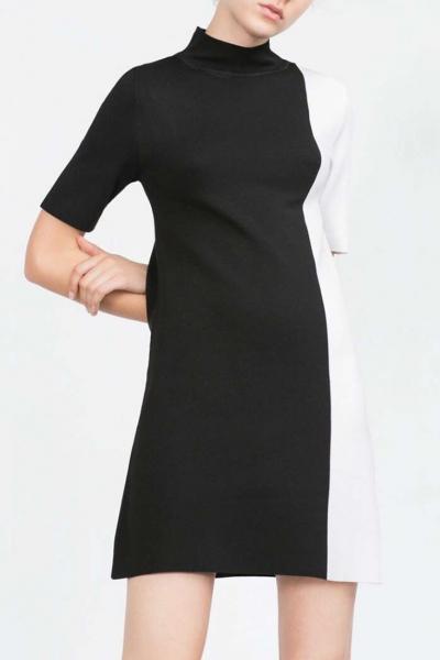 Oasap Modern Color Block Mock Neck Body-con Dress