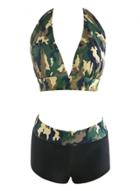 Oasap Camouflage Print Halter Neck Bikini Swimwear