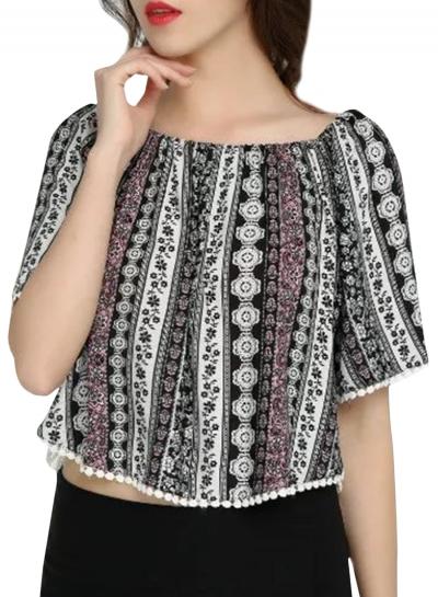 Oasap Women's Fashion Slash Neck Half Sleeve Floral Print Blouse