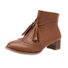 Oasap Vintage Solid Color Block Heels Boots With Tassel