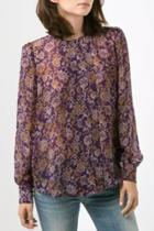 Oasap Floral Print Pleated Round Neck Chiffon Blouse