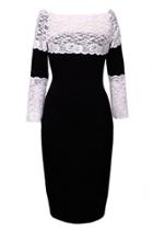 Oasap Black Midi Dress With White Lace Insert