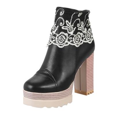 Oasap Platform Round Toe Block Heels Lace Boots
