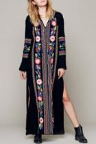 Oasap Chic Floral Embroidery Side-slit Dress
