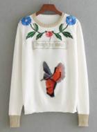 Oasap Round Neck Long Sleeve Embroidery Pullover Sweater