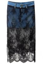 Oasap Graceful Crochet Lace Overlay Denim Skirt