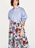 Oasap Tie Waist Floral Printed A-line Midi Skirt