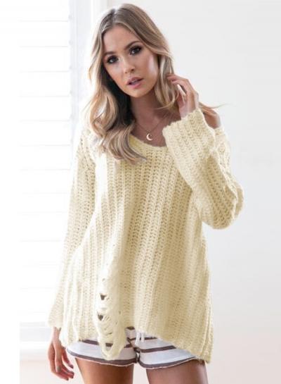 Oasap Fashion Solid Ripped Loose Fit Pullover Sweater