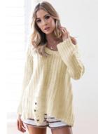 Oasap Fashion Solid Ripped Loose Fit Pullover Sweater