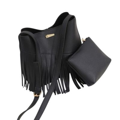 Oasap Pu Leather 2 Piece Tassel Bucket Bag