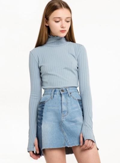 Oasap High Neck Long Sleeve Solid Color Slim Fit Sweater