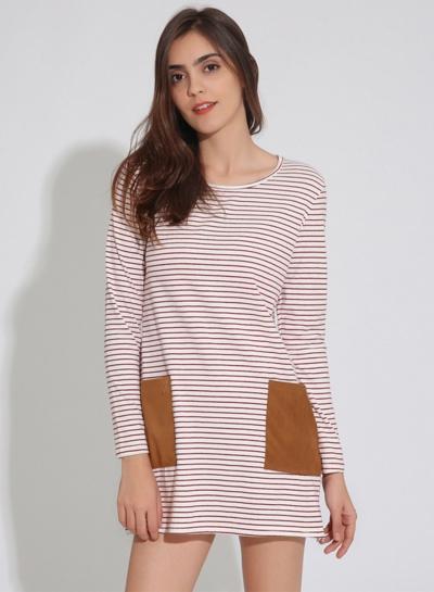 Oasap Striped Long Sleeve Mini Dress With Pocket
