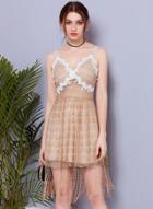 Oasap Spaghetti Strap Hollow Out Tassels Decoration Lace Dress