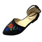 Oasap Vintage Floral Embroidery Ankle Strap Sandals