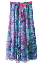 Oasap Foliage Print Chiffon Maxi Skirt