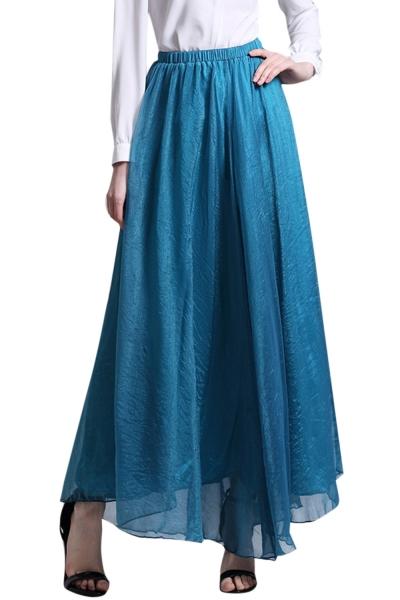 Oasap Women Boho Elastic Waist Vacation Asymmetric Maxi Chiffon Skirt