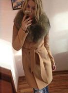 Oasap Fashion Faux Fur Trim Woolen Coat With Belt