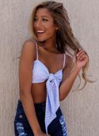 Oasap Striped Spaghetti Strap Bow Crop Top