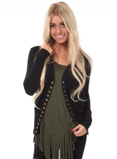 Oasap Casual Solid Single Breasted Long Sleeve Cardigan