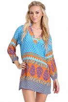 Oasap Boho Mixed Print V Neck Mini Dress