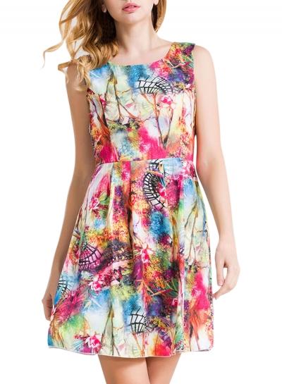 Oasap Women's Fashion Print Round Neck Sleeveless A Line Dress